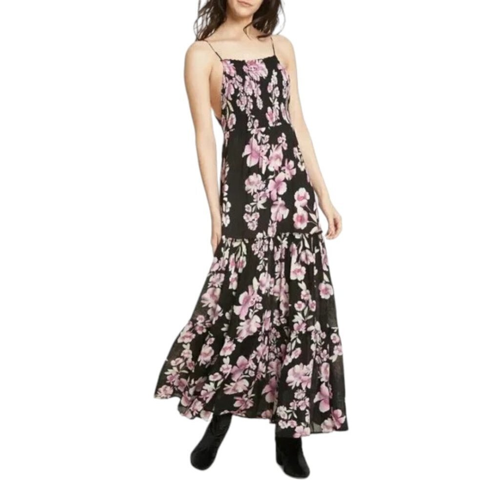 Free People Garden Party Maxi Dress Black Pink Floral